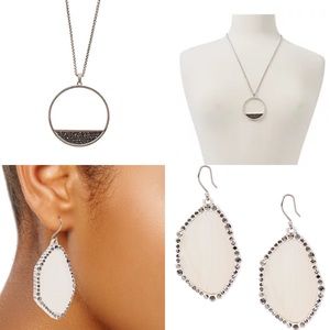 NWT Lucky Brand Silver Agate & Marcasite Pave Earrings/Necklace